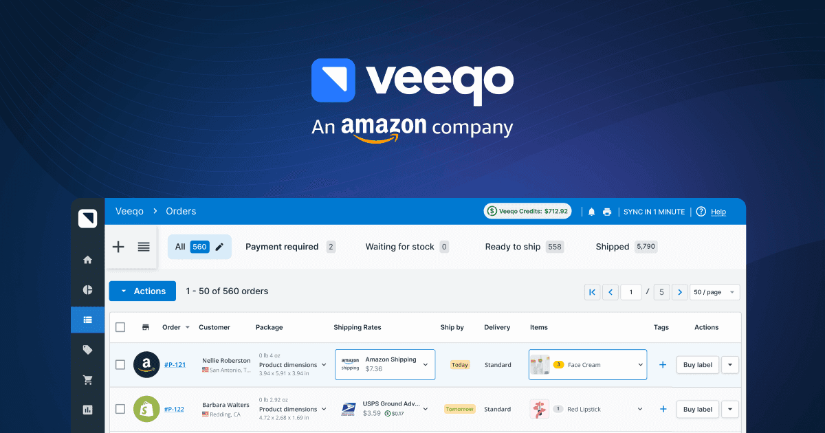 Multi-Carrier Shipping API — Veeqo (acquired by Amazon)